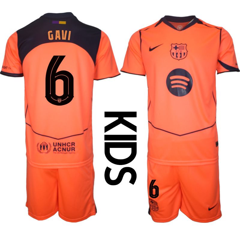 Youth 2025-2026 Club Barcelona away orange #6 Soccer Jersey->youth soccer jersey->Youth Jersey